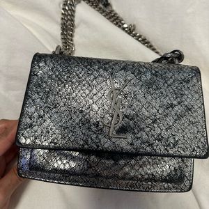 Authentic YSL metallic purse with Silver hardware